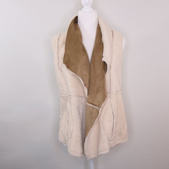 Caslon Reversible Faux Shearling Vest Tan Brown & Cream - Picture 8 of 14